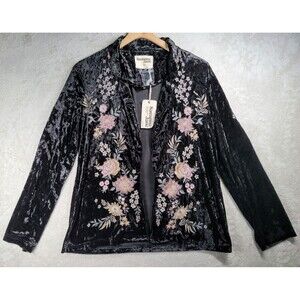 Savanna Jane Cardigan Top Womens Sz M Long Sleeve Velvet Embroidered Boho Floral